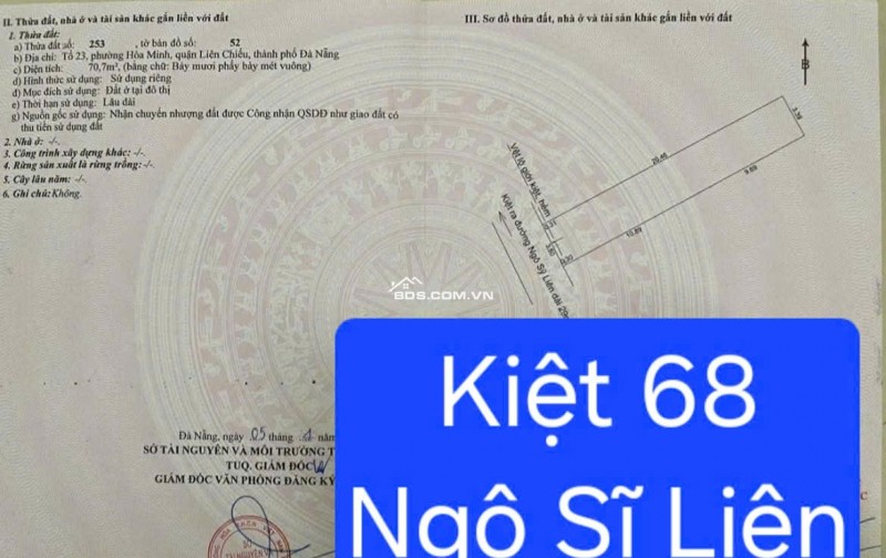 Bán đất kiệt Ô tô K68 Ngô Sĩ Liên - Sát trường ĐH Bách Khoa